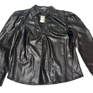 NWT EXPRESS Faux Leather Puff Sleeve Button Down Blouse size M
